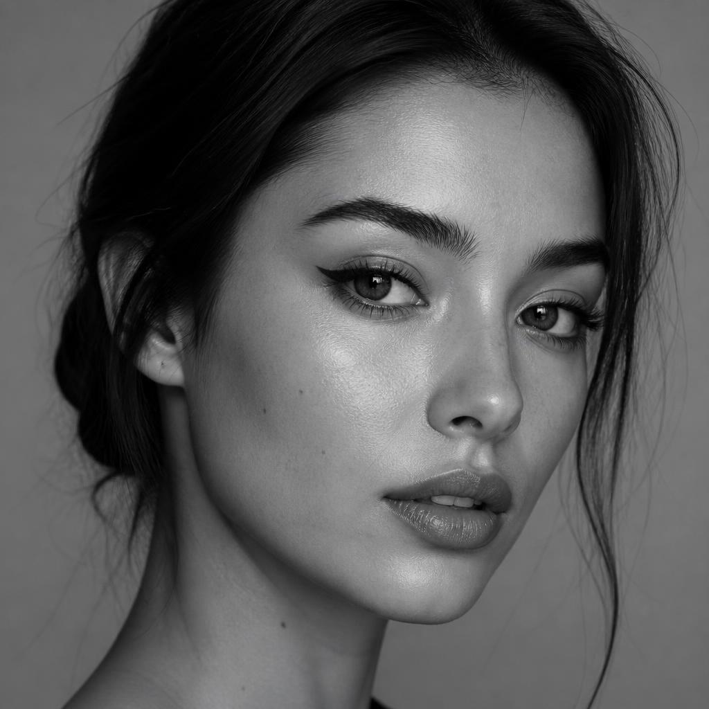 Close-up of a woman's lifted brows and almond-shaped fox eye contour after brow lift surgery
