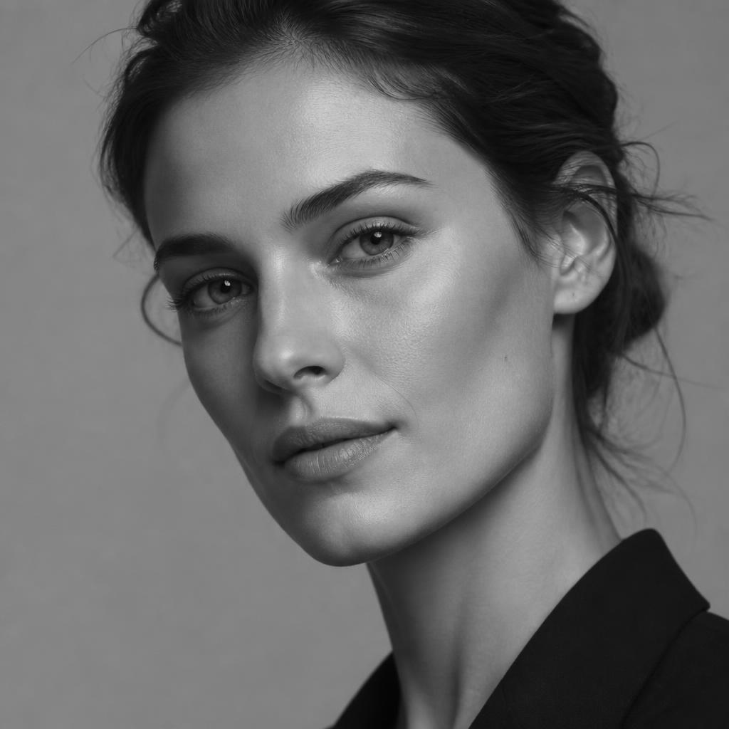 Black and white portrait highlighting facial features