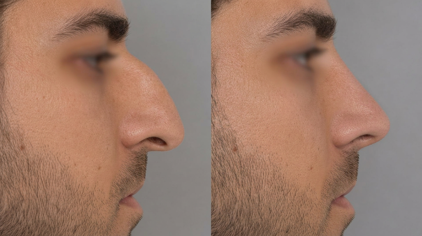 US male patient rhinoplasty before and after profile view