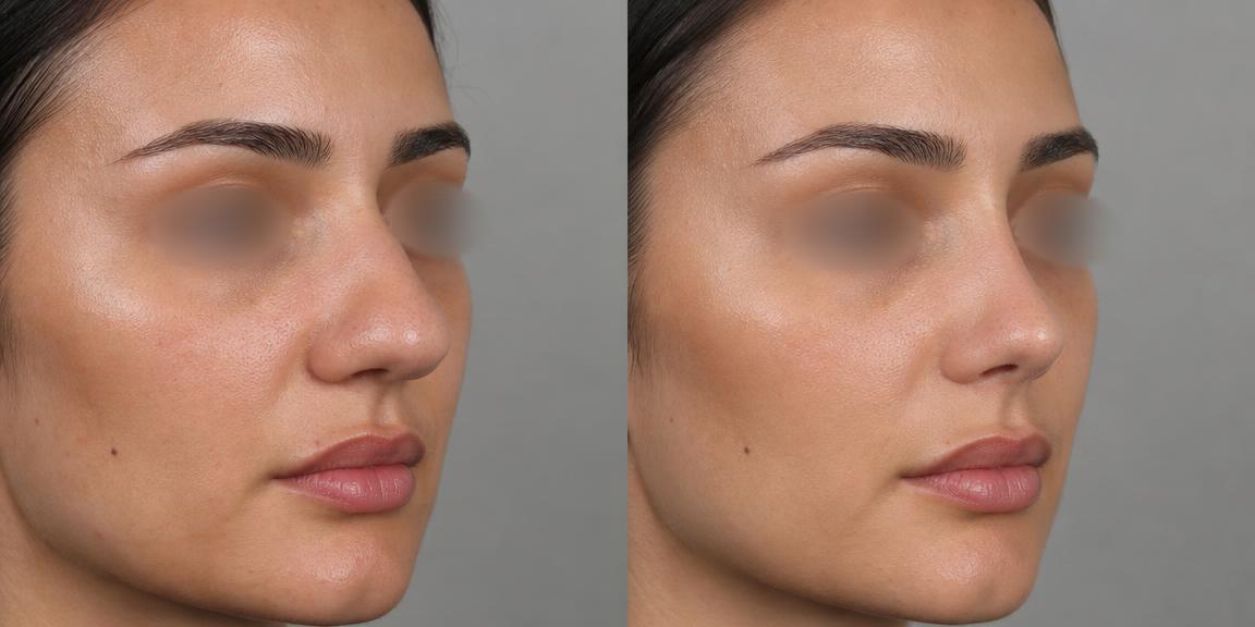 US patient rhinoplasty before and after three-quarter view